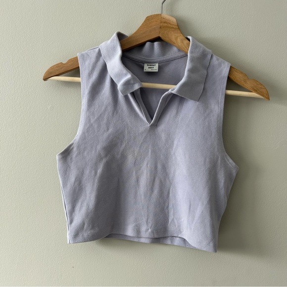 Aritzia Sunday Best Collared Cropped Tank Top Shirt Lavender Size Small - Picture 2 of 6